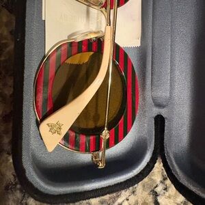 Gucci Striped  Round Sunglasses with Bee Accent